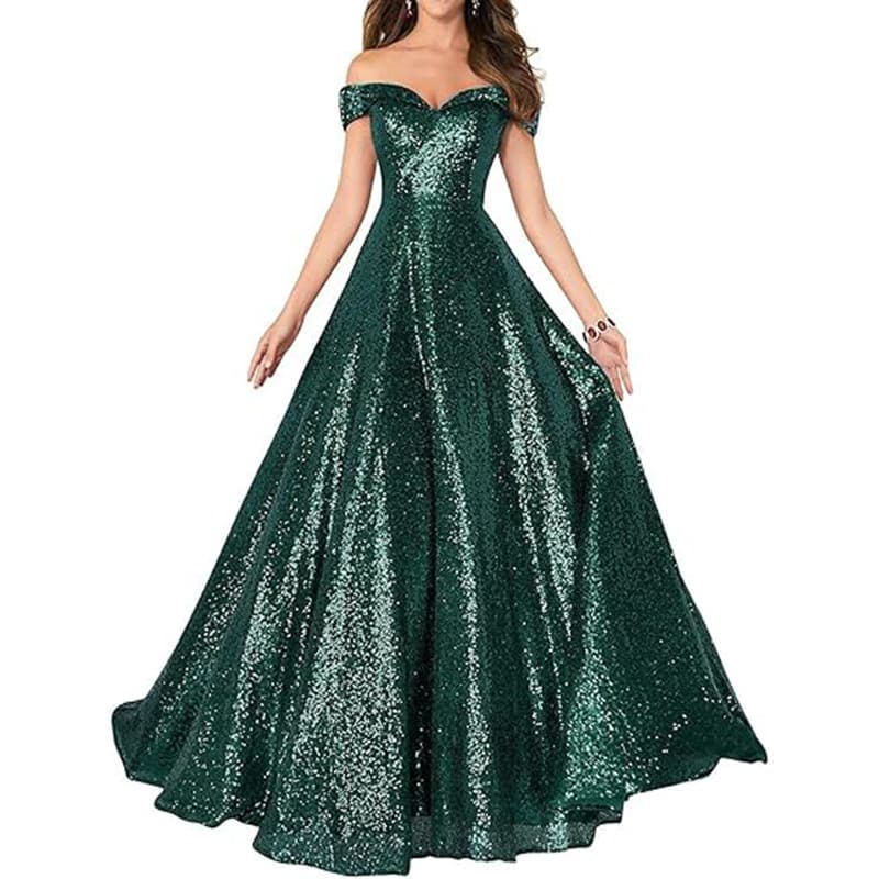 Amazon Export Formal Dress 2026 Off-Shoulder Prom Evening Gown Women Long Sparkle Hand-Sequined Official Dress