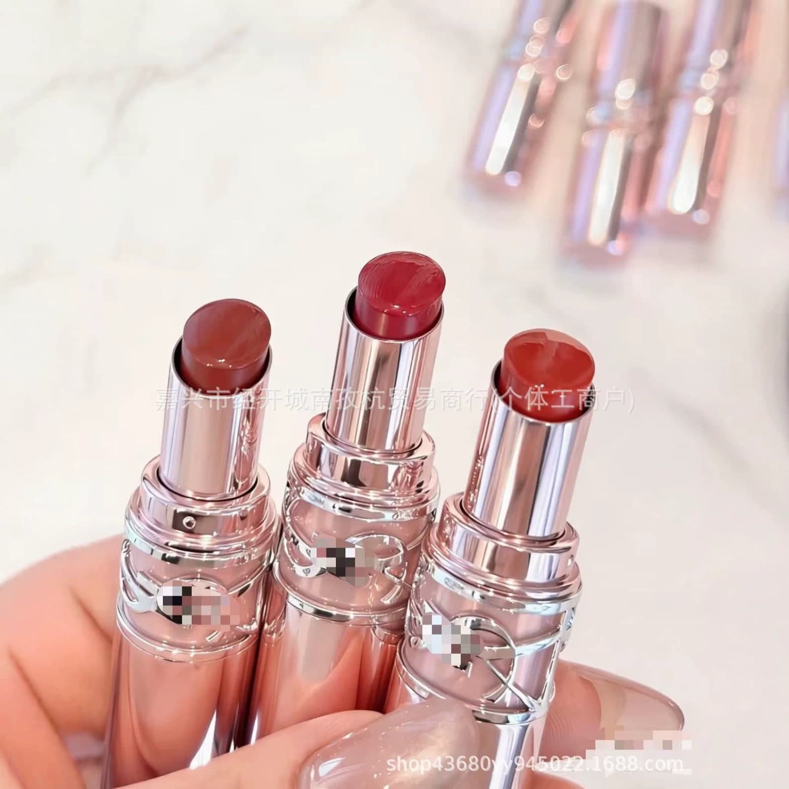 Cross-border Exclusive YSL New Pink Round Tube Limited Lipstick Silver Pink Tube Silver Red Tube Lipstick Multiple Colors