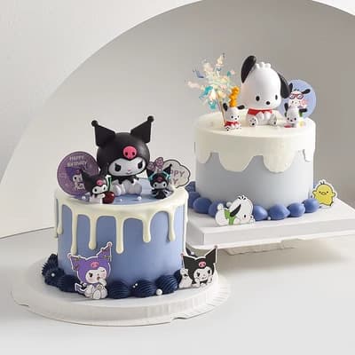 Cartoon Kuromi Figurine Decoration for Kids Birthday Cake, Internet-Famous Pochacco Cake Topper, Happy Birthday Baking Insert Card