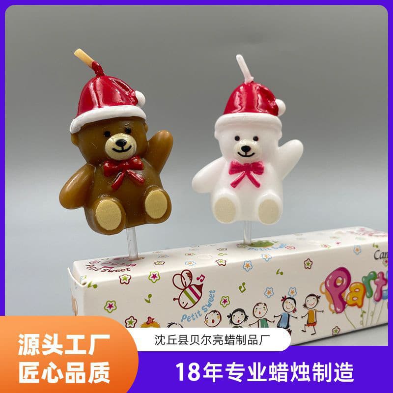 Custom Christmas Decoration Bear Candles, Cartoon Cute Christmas Hats, Bear Birthday Candles, Party Atmosphere Candles