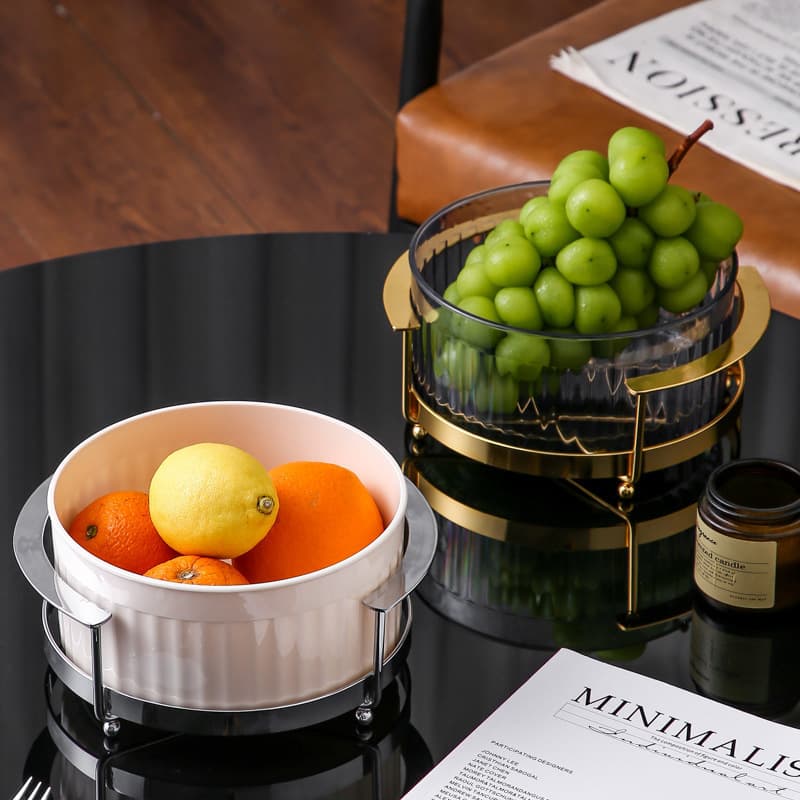 High-end texture acrylic fruit plate iron base dried fruit basket snack snack bowl living room home storage display rack
