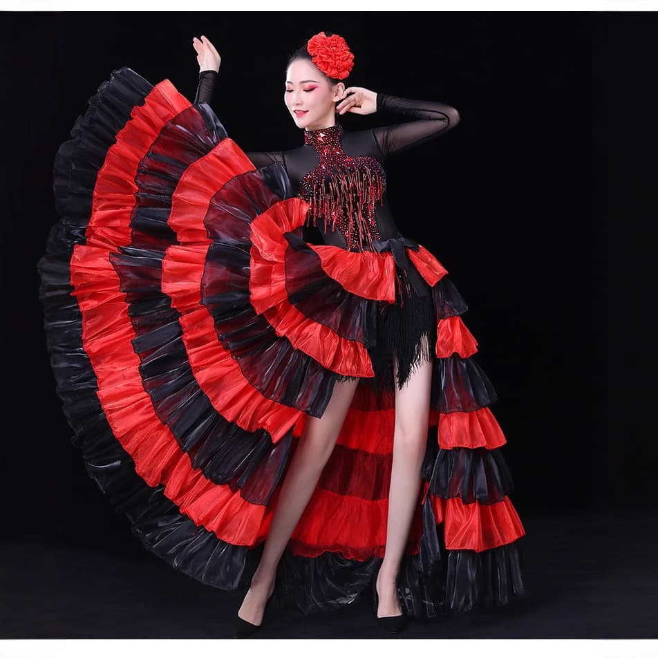 Performance Costume Opening Dance Half Skirt Adult Women Spanish Bullfighting Dance Skirt Belly Dance Long Skirt Full Skirt Women