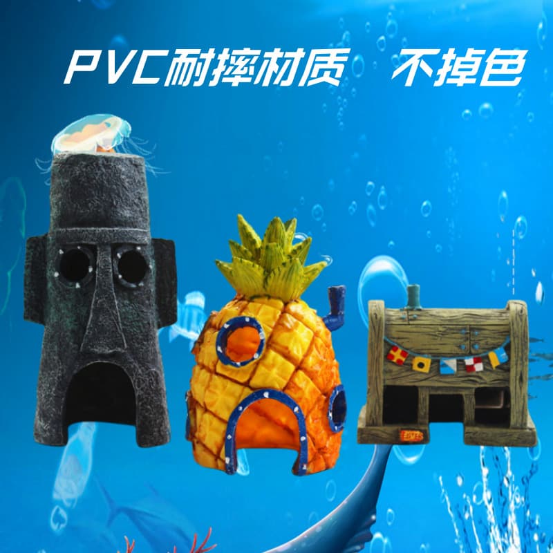 SpongeBob Pineapple House Aquarium Landscape Hide-and-Seek House Set Cartoon Gift Bikini Castle Figurine Complete Set of Ornaments