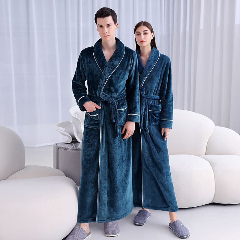 [2026 New] Autumn and Winter Extra-Long Thickened Flannel Bathrobe for Men, Plus-Size Coral Fleece Couple Bathrobe