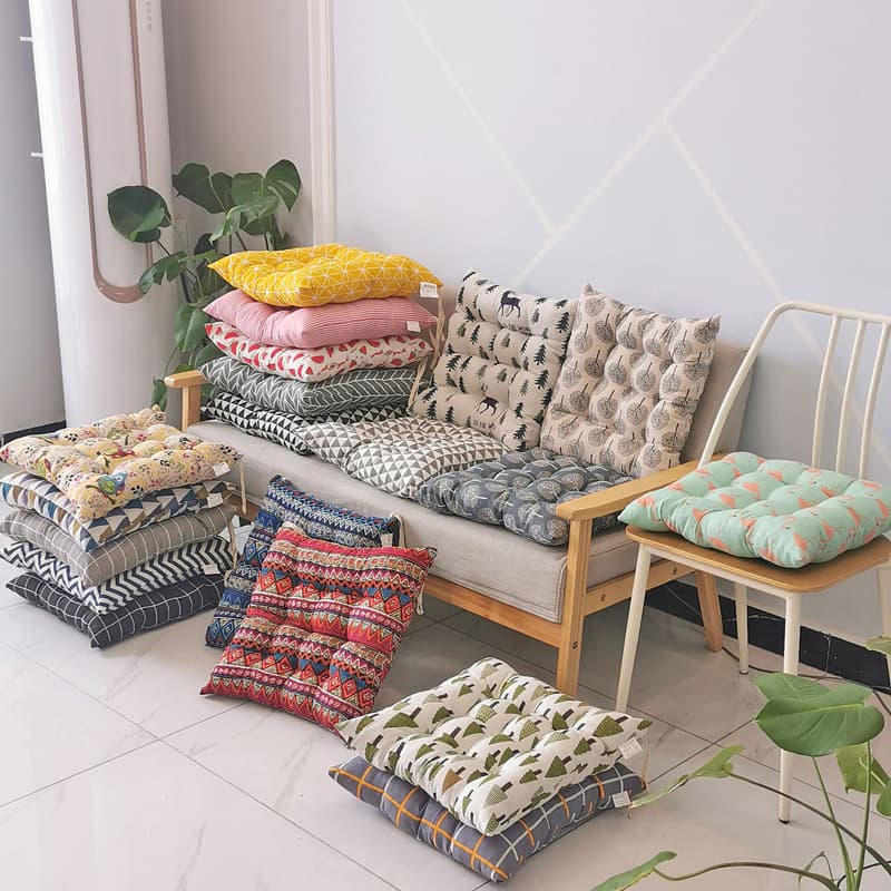 Factory Direct Wholesale Imitation Cotton Linen Cushion with Tie Straps for Sofa Office Chair Linen Seat Pad Compressible
