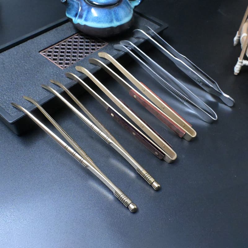 Copper and wood tea tongs, stainless steel tea tongs, copper tea tongs, teacup tongs, tweezers, tea set accessories, high-end solid wood tongs