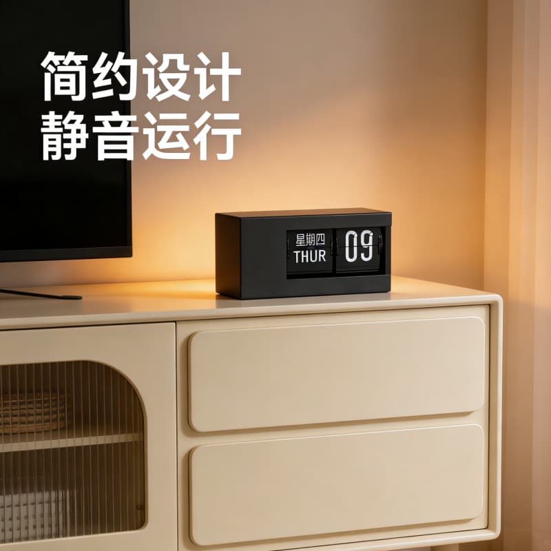 Modern Simple Desktop Calendar Clock Flip Page Smart Luxury Japanese Style Decorative Wall Clock Rectangular Battery Powered