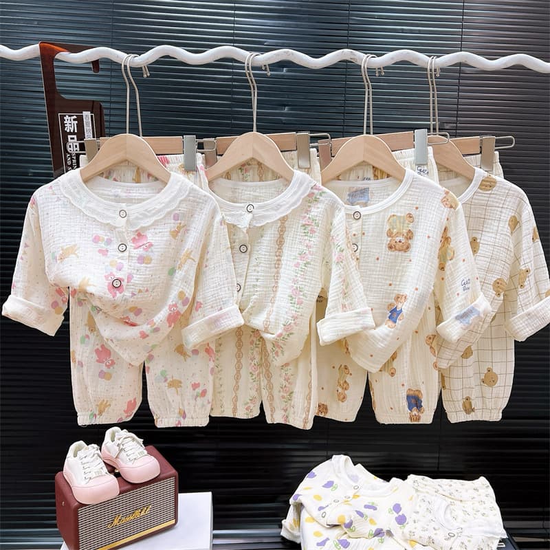 Children's Pajamas 100% Cotton Summer Thin Double-Layer Gauze Boys' and Girls' Baby Class A Air Conditioning Homewear Set