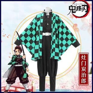 Demon Slayer Cosplay Tanjiro Kamado Cosplay Costume Full Set Demon Slayer Corps Uniform Jacket Haori Cosplay Men
