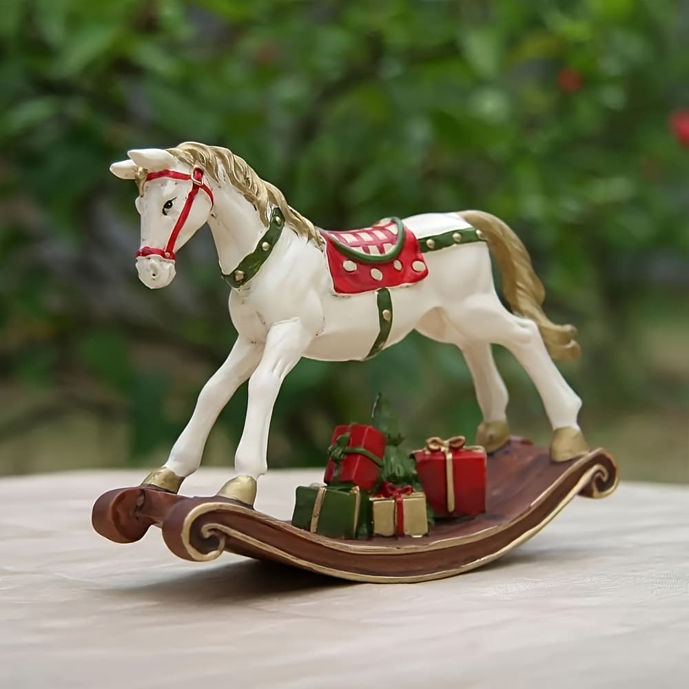Christmas Decoration Gift Resin Rocking Horse Home Living Room Bookcase Room Decor Ornament Friend Present