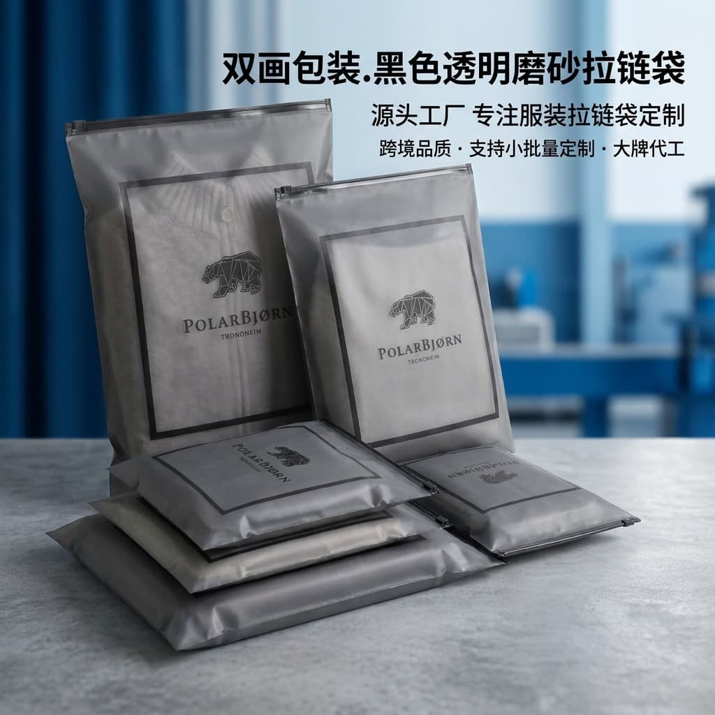 Transparent matte black matte zipper bag custom PE zipper bag double-sided clothing zipper bag zipper frosted bag