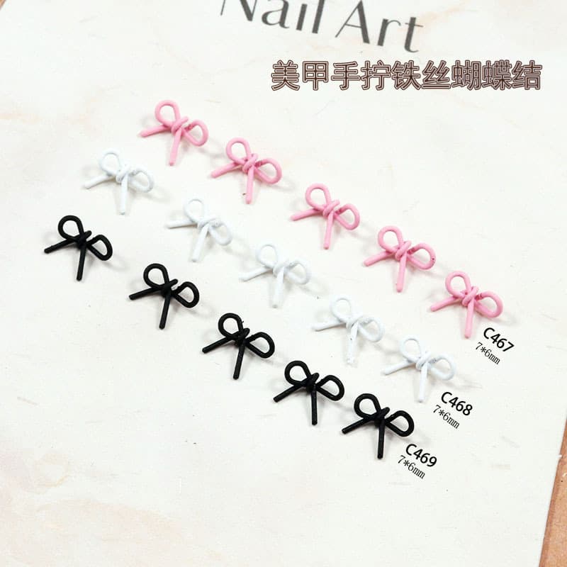Ultra-Mini Bow Tie Nail Art Decoration with Spray-Painted Ribbon, Copper Wire Handmade Wrapped Wire Accessories, Nail Art Supplies Wholesale