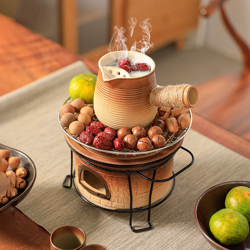 Canister Tea Outdoor BBQ Set with Tea Boiling Pot, Charcoal Stove, and Milk Tea Roasting Kit for Grilling and Warming