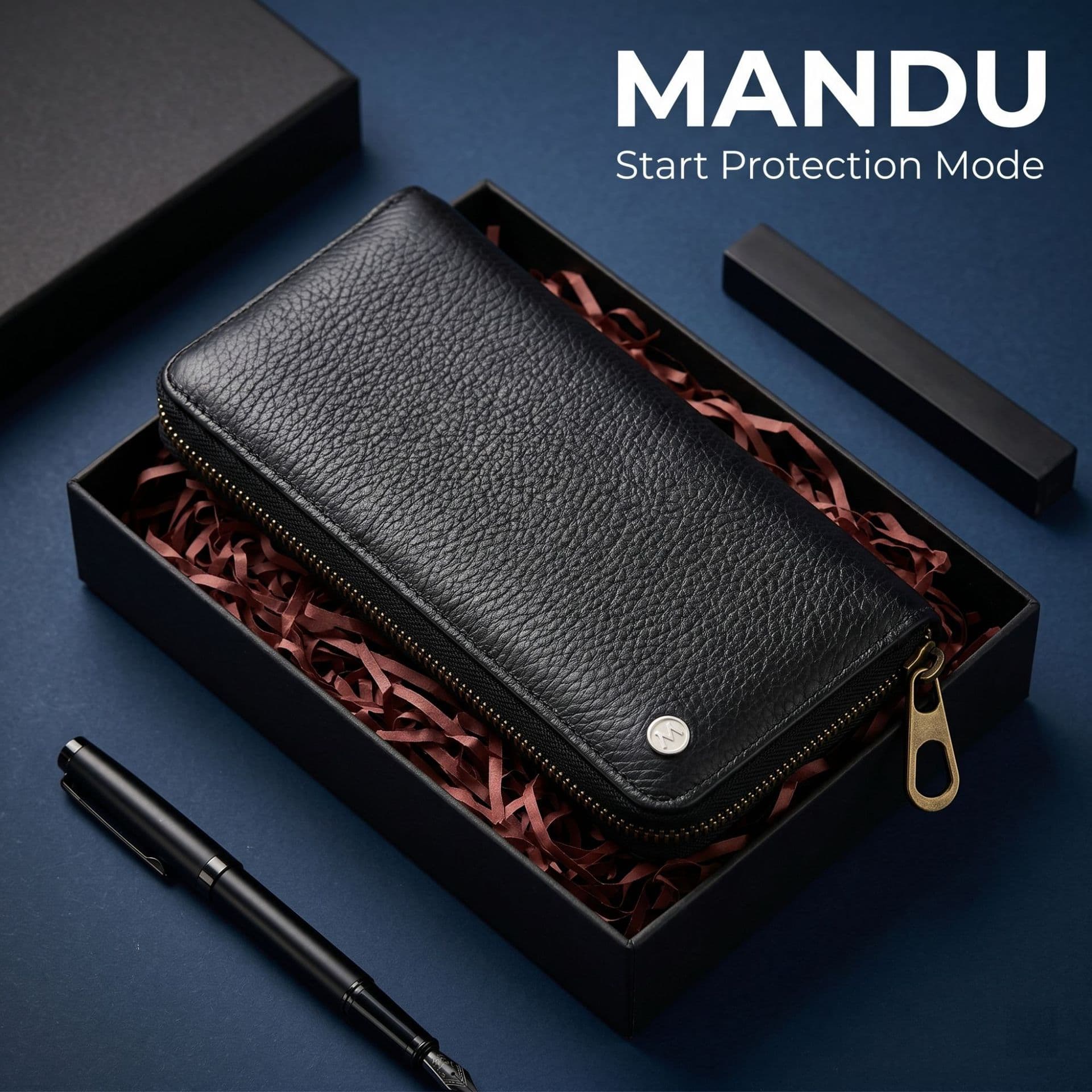 MANDU Wallet Men's Long Zipper Leather Wallet Genuine Leather 2026 New Luxury Brand Authentic Handbag