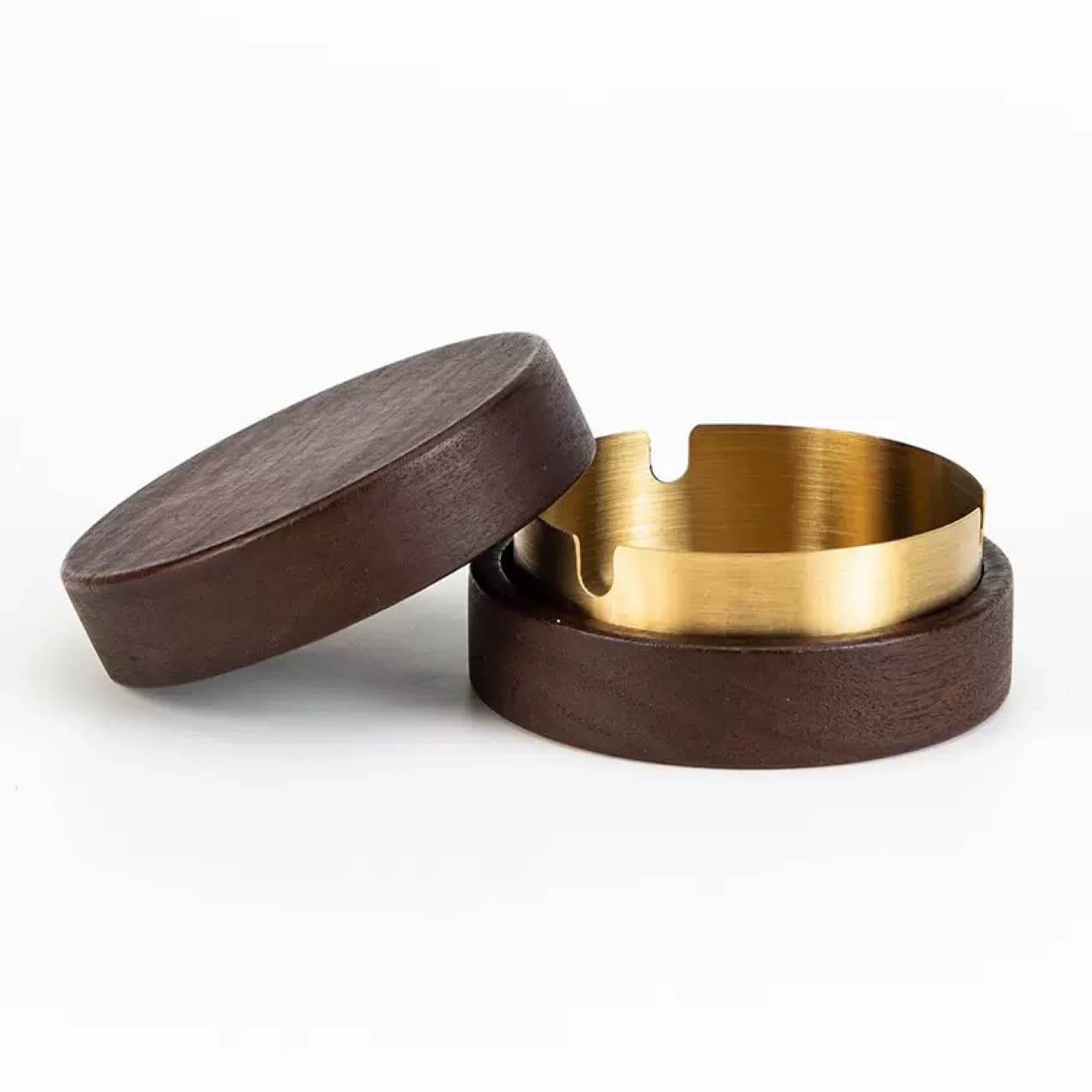Walnut Wood Ashtray with Lid, Anti-Ash Dispersion, Stainless Steel, Vintage Home Decor for Living Room Bedroom Coffee Table, Nordic Retro Style