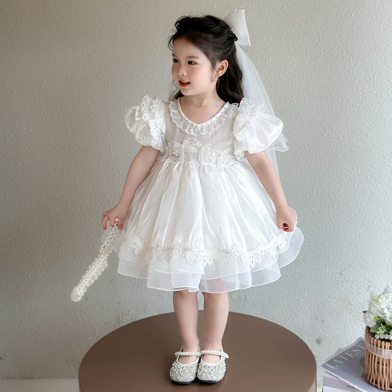 Girls Summer Dress New Style Children's Tutu Dress Flower Girl Birthday Princess Dress White Performance Gown