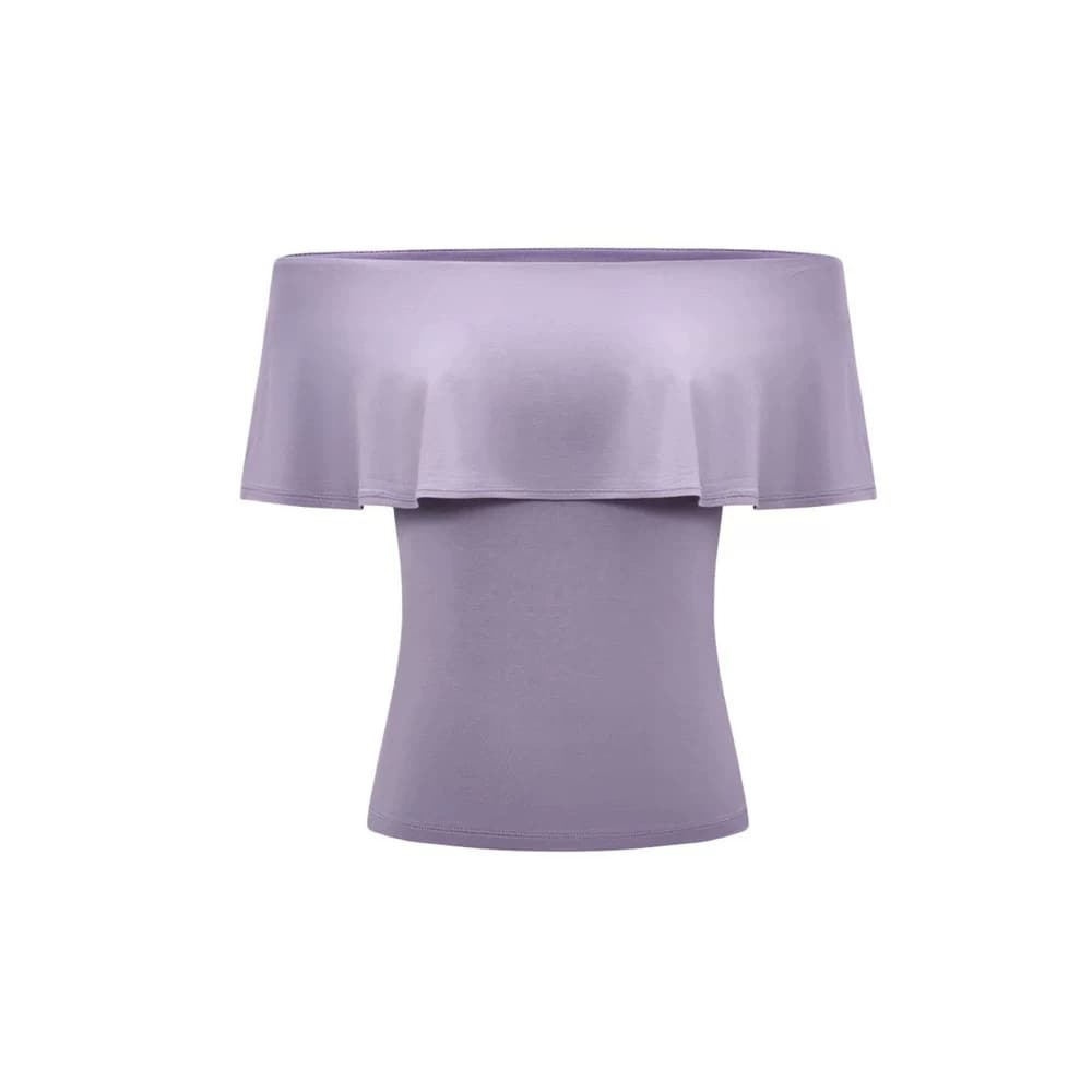 Modal Acetate "Dangyang" One-Shoulder Stretch Fitted Top for Women - Black/Light Heather Gray/Purple