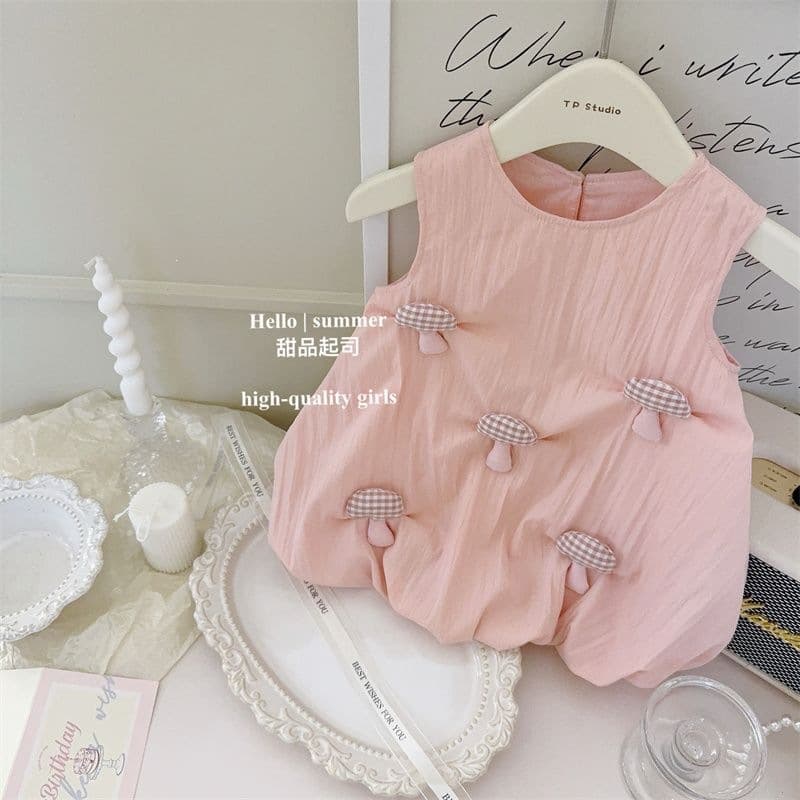 Baby Girl Summer Pink Little Mushroom Bubble Dress Fashionable Sleeveless Sweet Vest Dress Versatile Princess Dress Trendy