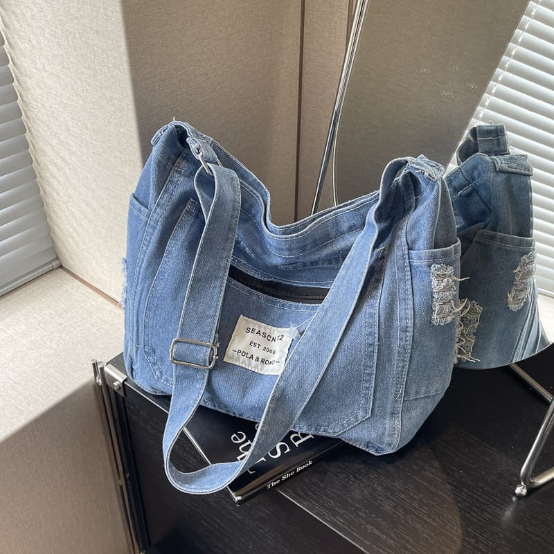 Trendy Street Style Large Capacity Denim Tote Bag Women's Fashion Shoulder Crossbody Bag Casual Daily Match Unisex Bag