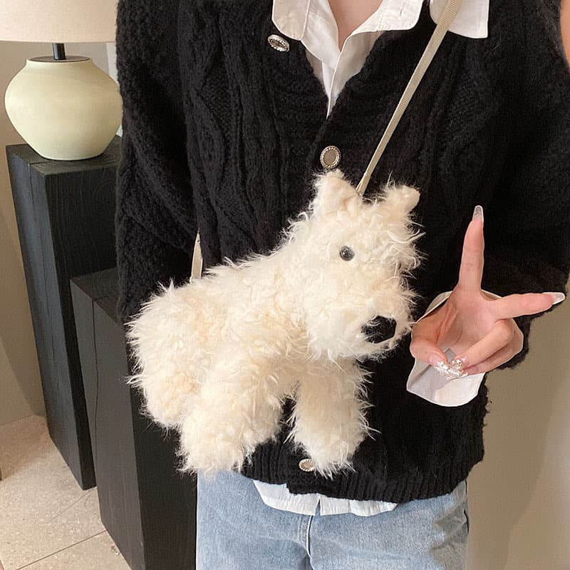 Cartoon Cute West Highland White Terrier Plush Doll Bag Plush Women's Bag Plush Toy Bag Shoulder Crossbody Bag Gift
