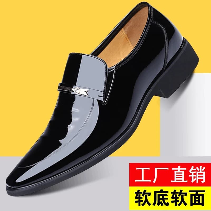 Men's Dress Shoes 2025 New High-Gloss Leather Business Formal Pointed Toe Classic British Slip-On Oxfords