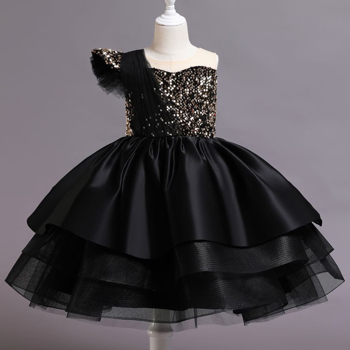 Kids European-American Birthday Princess Dress Runway Tutu Dress Girls Sequined Piano Performance Costume Evening Gown Wholesale