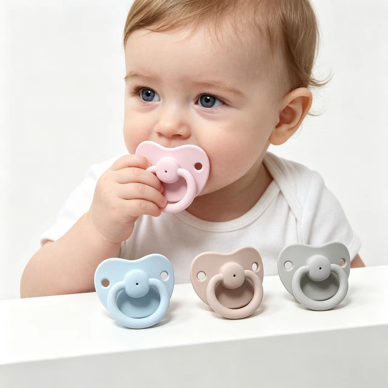 All-Silicone Pacifier Macaron One-Piece Silicone Baby Sleep Pacifier Newborn Flat Nipple Anti-Colic