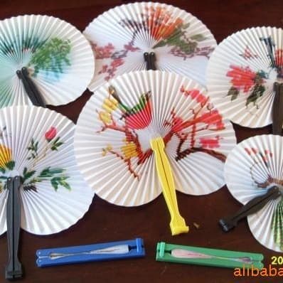 Round Paper Fan Travel Folding Advertising Fan Group Tourism Souvenir Customizable Logo Office Culture/Advertising