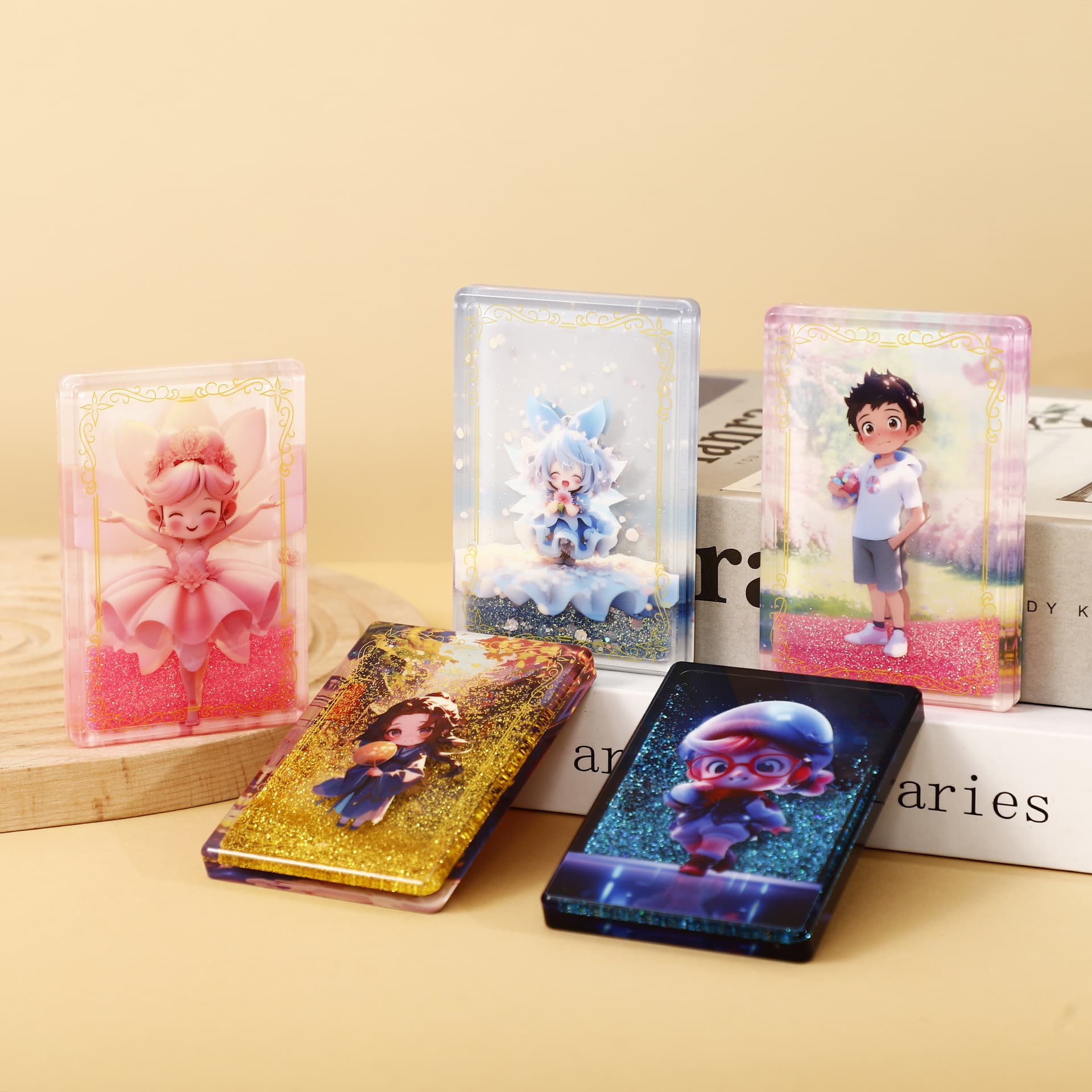 Acrylic quicksand mahjong cartoon character acrylic refrigerator magnet pvc quicksand cartoon character drink code tag