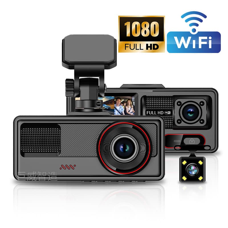 Cross-border triple-lens dash cam triple recording vehicle HD night vision 2-inch front/rear dual recording WiFi connectivity