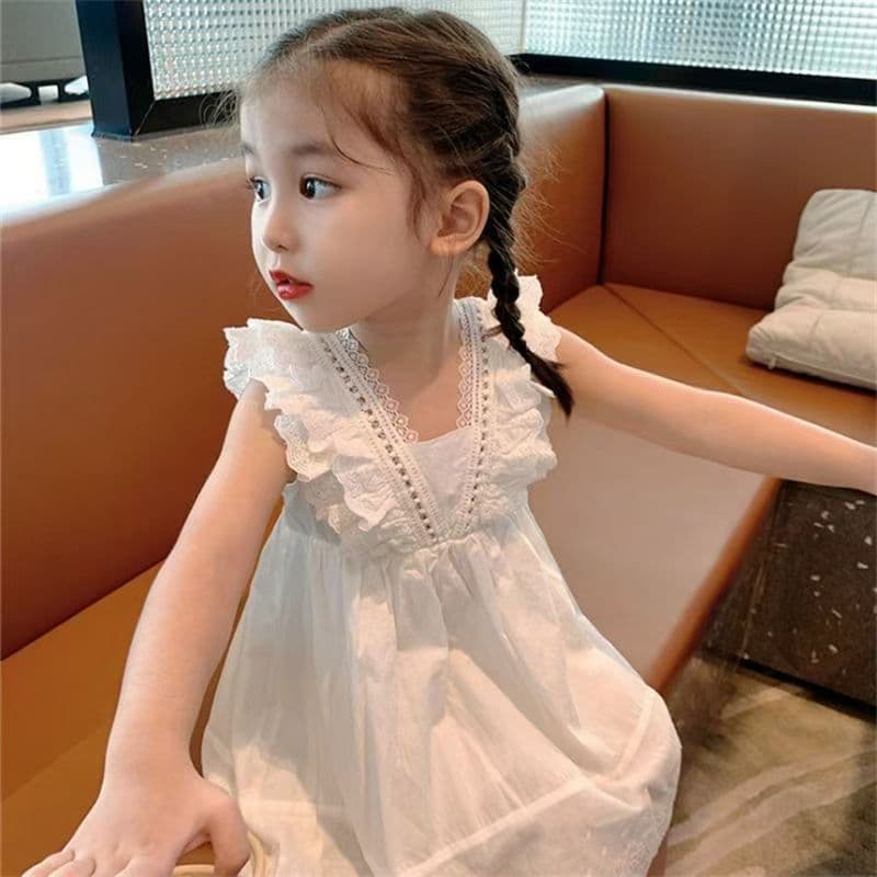 Girls Summer Dress 2025 New Baby Doll Collar Princess Dress Stylish and Elegant Little Girl Dress