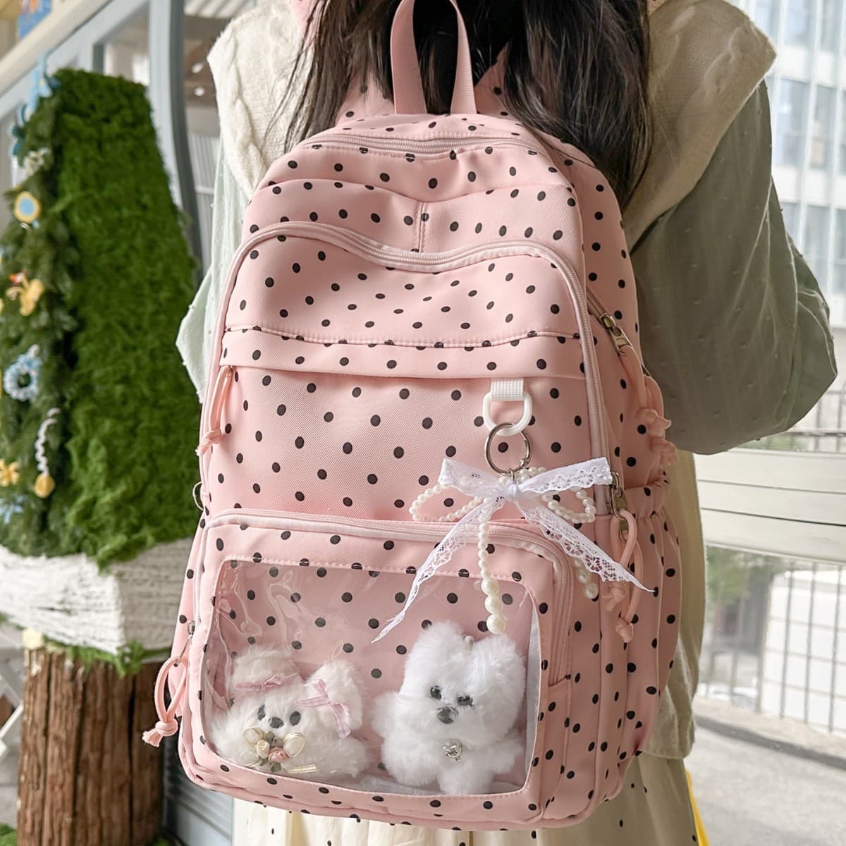 Japanese bar bag, large appetite school bag, cute polka dot backpack for junior high school students, two-dimensional student backpack