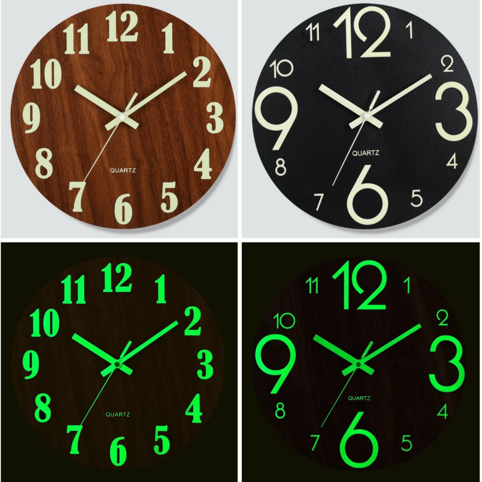8-inch Wooden Luminous Wall Clock Silent Clock MDF Wood Grain Creative Glow Fluorescent Clock Wholesale