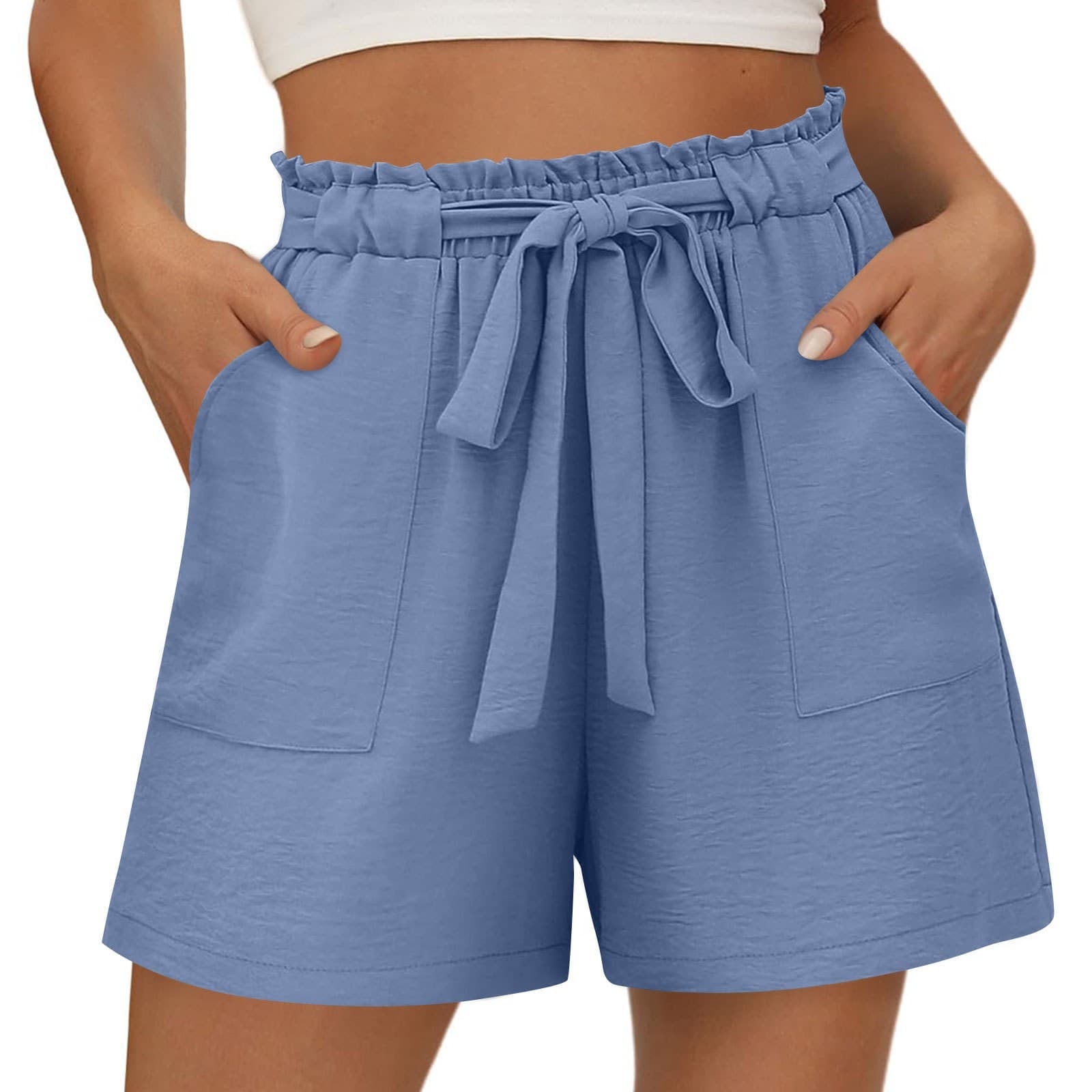 Amazon Cross-Border New Elastic Drawstring Loose Casual Pants Summer Pocket Wide-Leg Shorts for Women