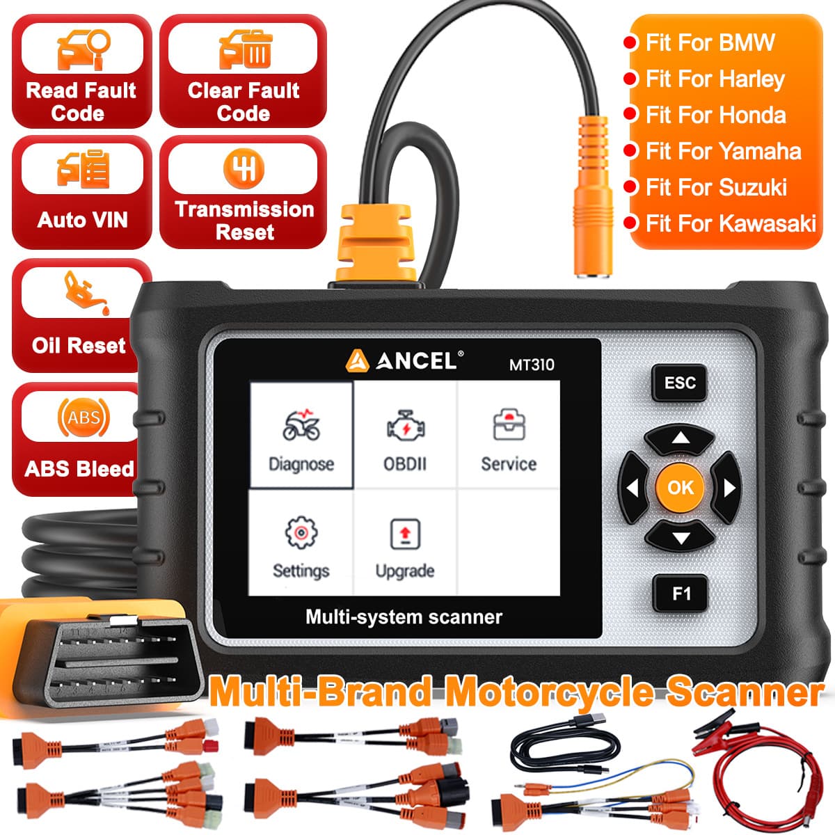ANCEL MT310 Motorcycle Diagnostic Tool Read and Clear Codes for Multiple Motorcycle Brands, Read Data Stream