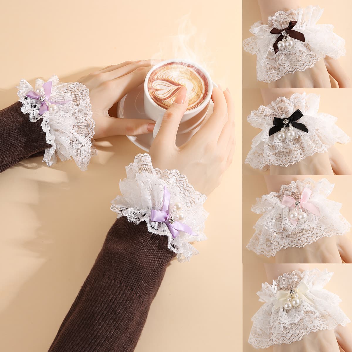 Lolita lace pearl bow wrist sleeve sweet girl JK wristband cosplay cuff