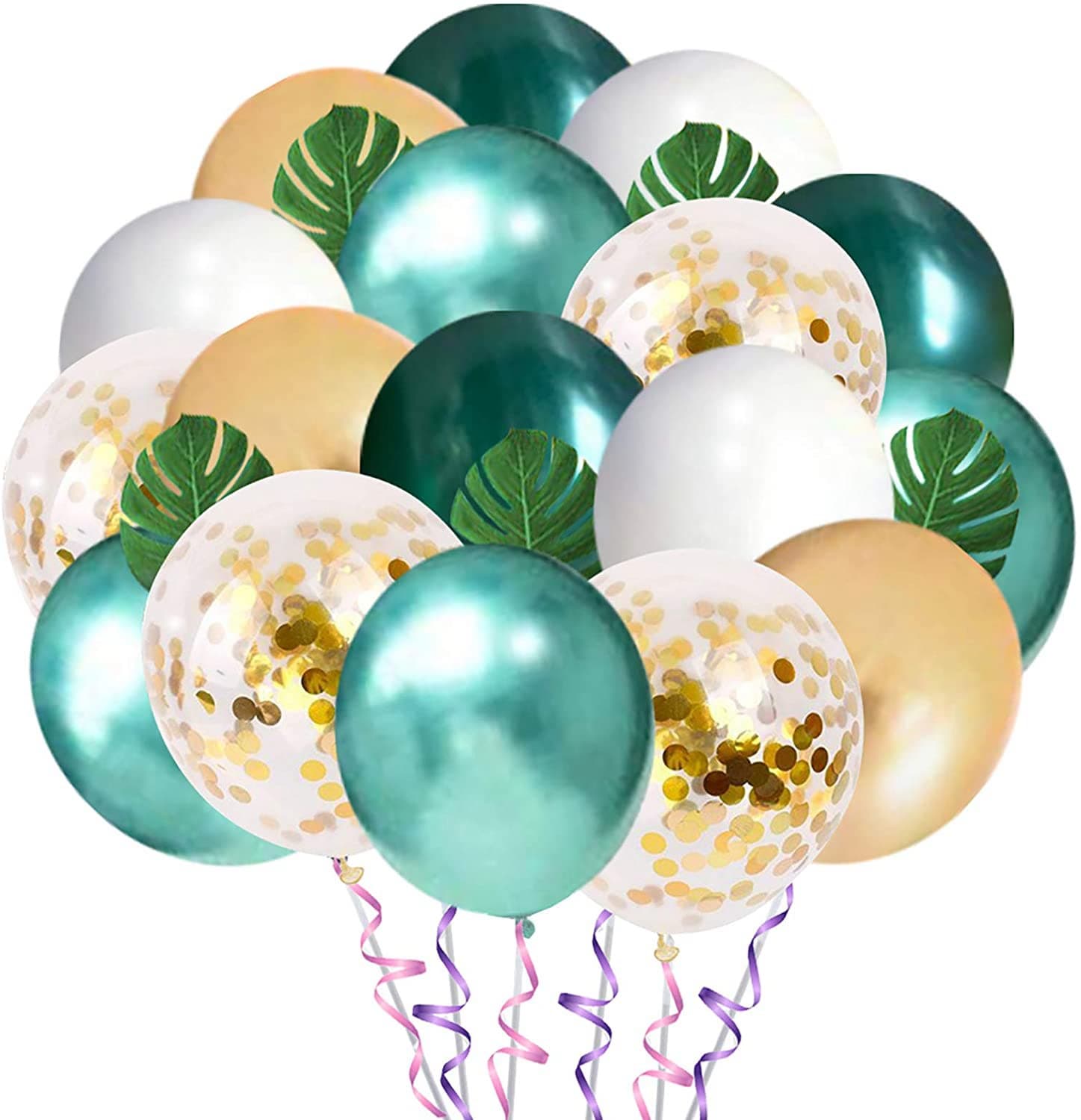 Jungle Theme Party Balloons 12 Inch Dark Green White Gold Tropical Palm Leaves Baby Jungle Party Decorations