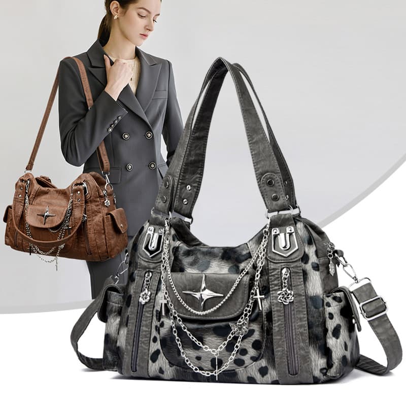 Retro Washed Unique Hot Girl Style Motorcycle Bag Women Large Capacity Multi-Pocket Fashion Single Shoulder Crossbody Bag Handbag for Women