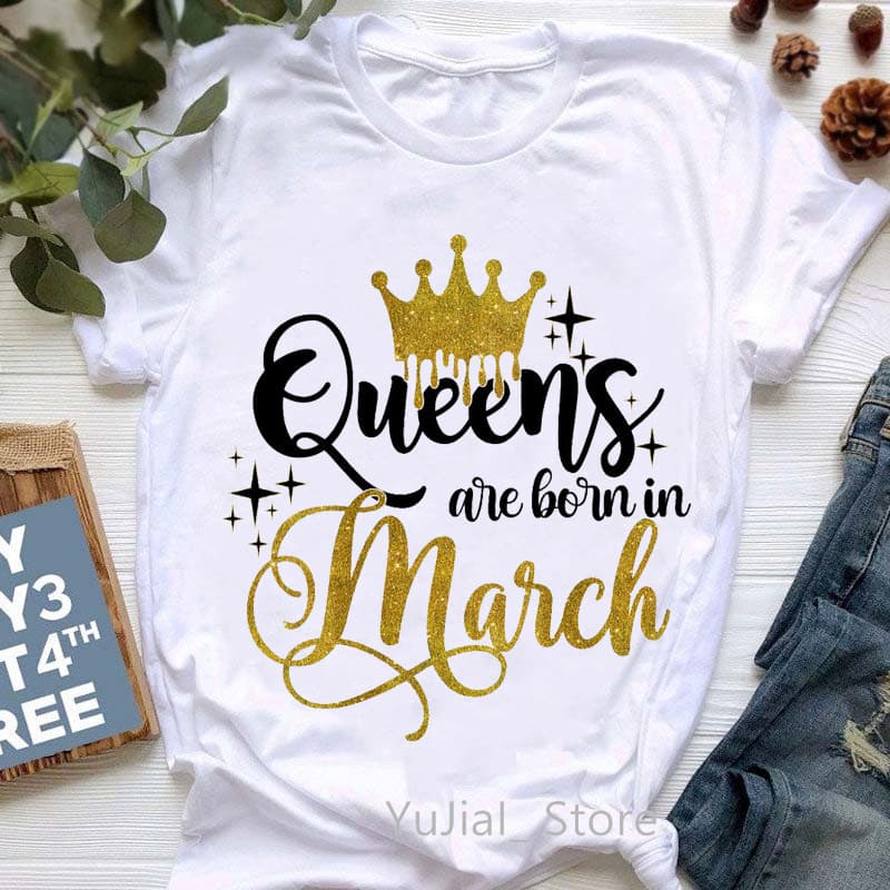 Fashionable Queen Born Cute Cartoon T-Shirt Trendy Printed Short Sleeve Tee for Women European and American Style