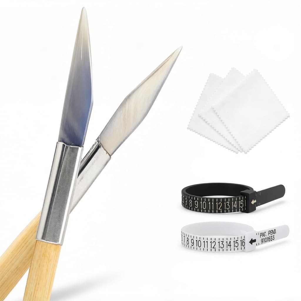 Gold and Silver Jewelry Care Kit with Agate Knife, Silver Polishing Cloth, Bracelet and Ring Maintenance Tools 7-Piece Set