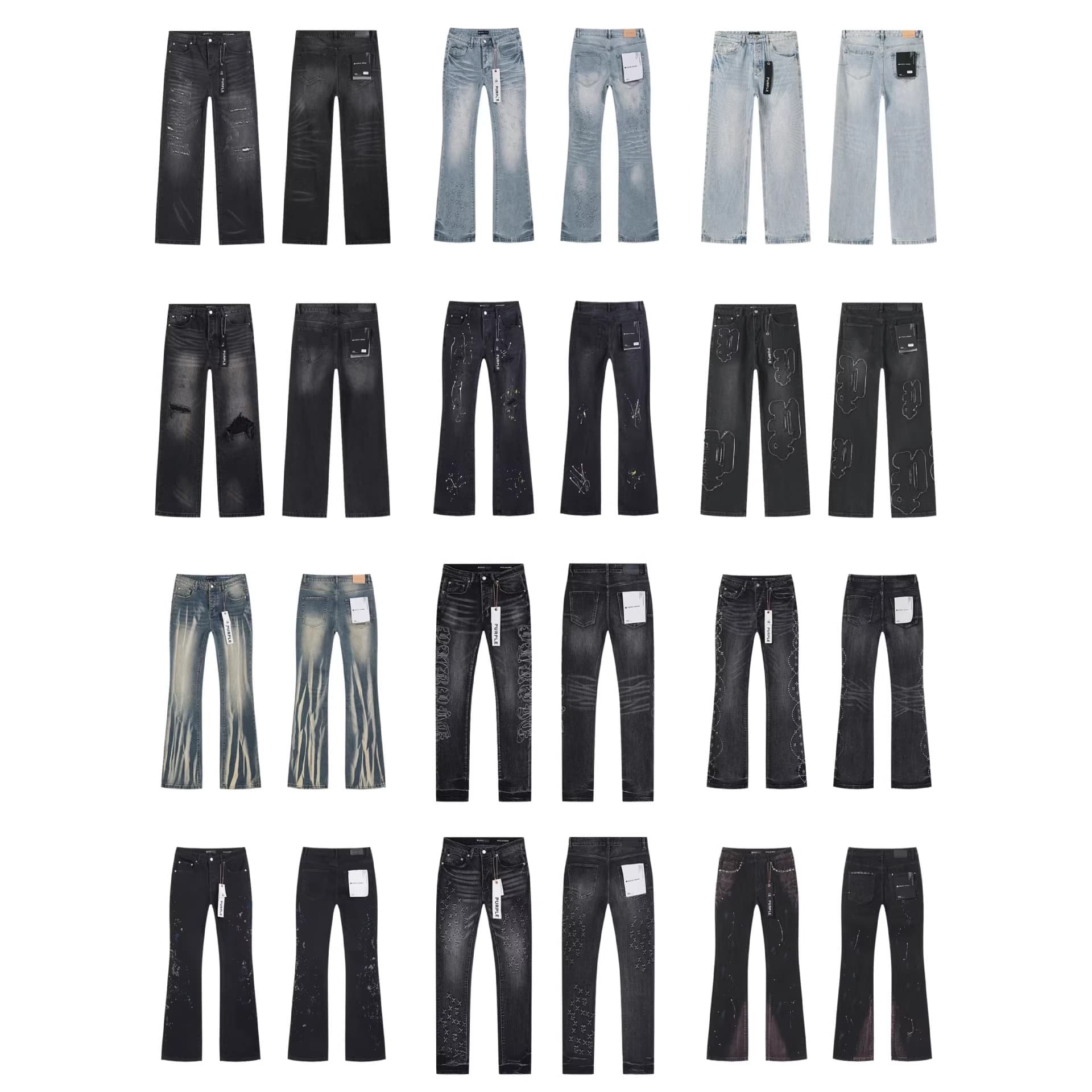 Cross-border American Streetwear Purple Brand JEANS Heavy-Duty High-Street Vintage Casual Trendy Jeans