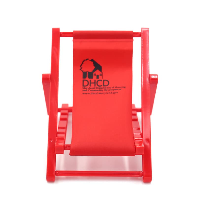 Promotional Gift Chinese Red Beach Chair Phone Stand, Silk-Screen Logo Chair-Shaped Plastic Folding Phone Stand