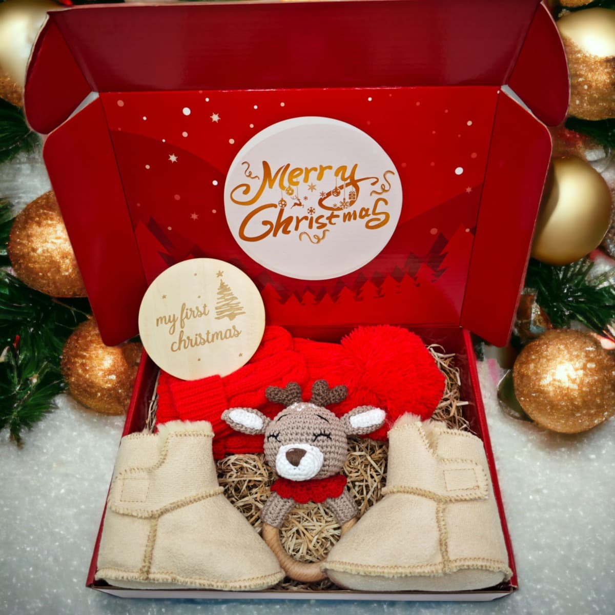 Cross-border popular Christmas reindeer gift set for babies, wooden panda toys
