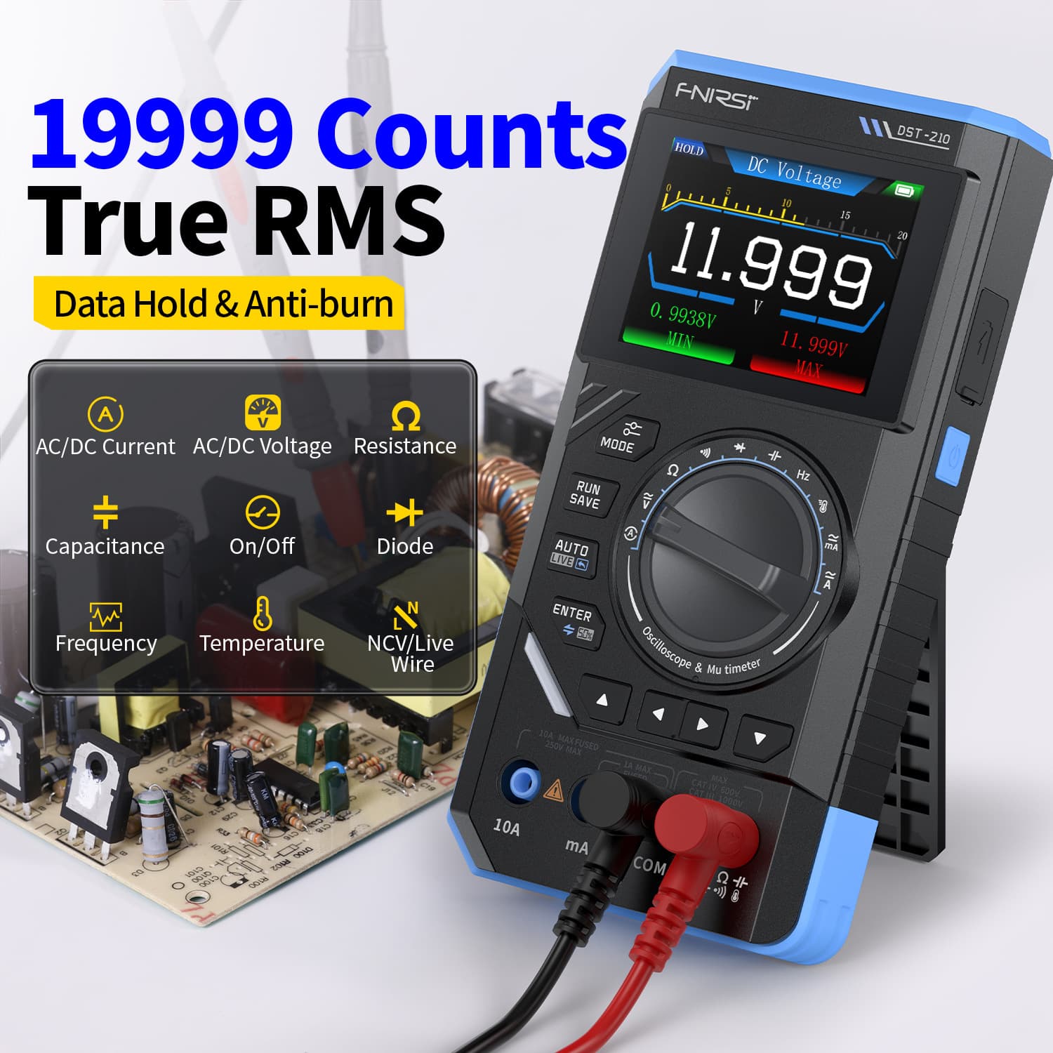 FNIRSI DST210 3-in-1 4.5-Digit Digital Multimeter 10M Bandwidth Oscilloscope Signal Generator