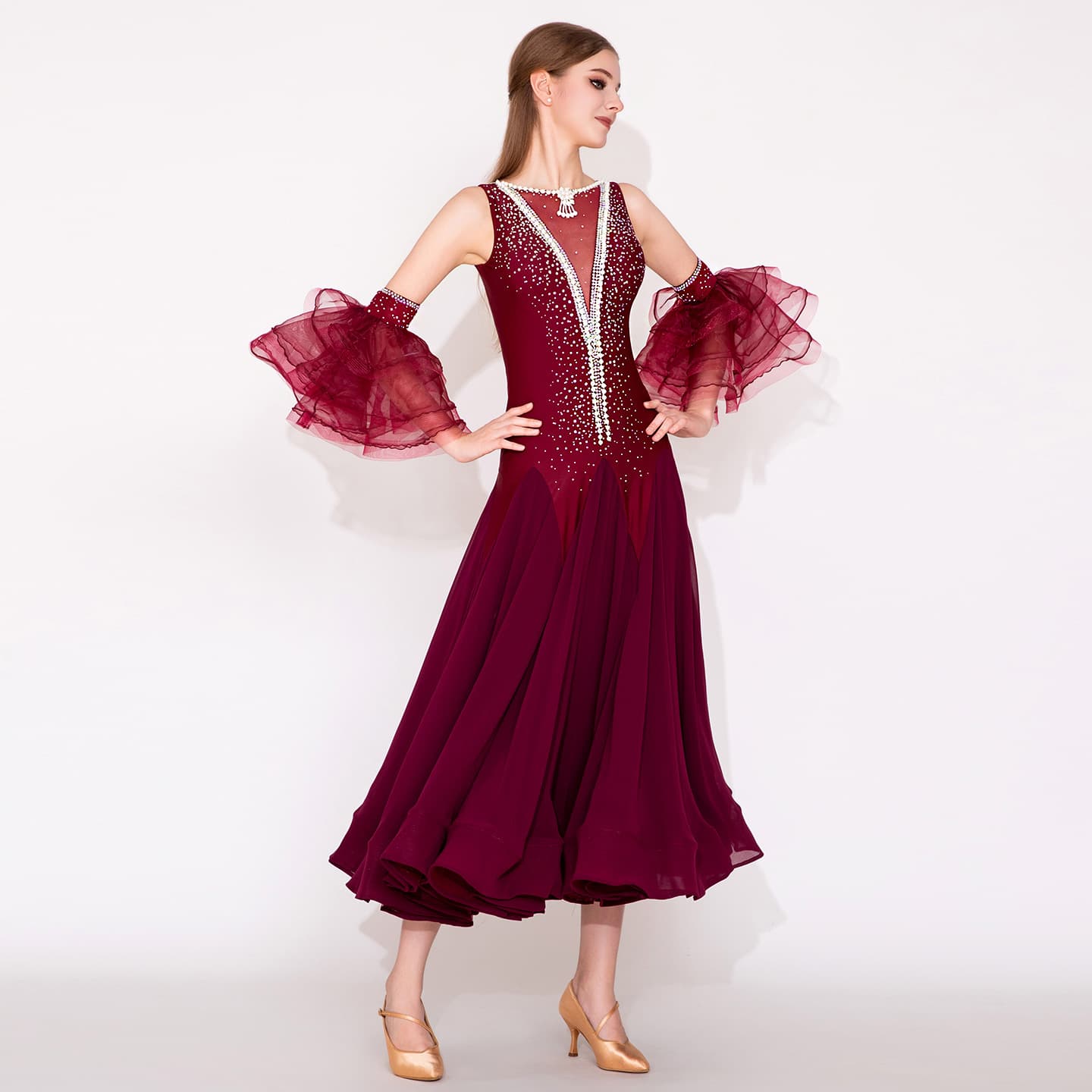 Carmen Variation! Mei Yu MY948 Modern Dance Performance Wear Wine Red Crimson Standard Dance Competition Performance Outfit