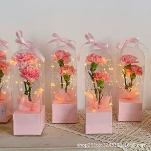 Women's Day Single Flower Bouquet Packaging Transparent PVC Flower Box Lighthouse Box Folding Box Wholesale