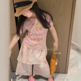 2026 Summer New Girls Fashion Letter Graffiti T-Shirt Top Parent-Child Short Sleeve Long Pants