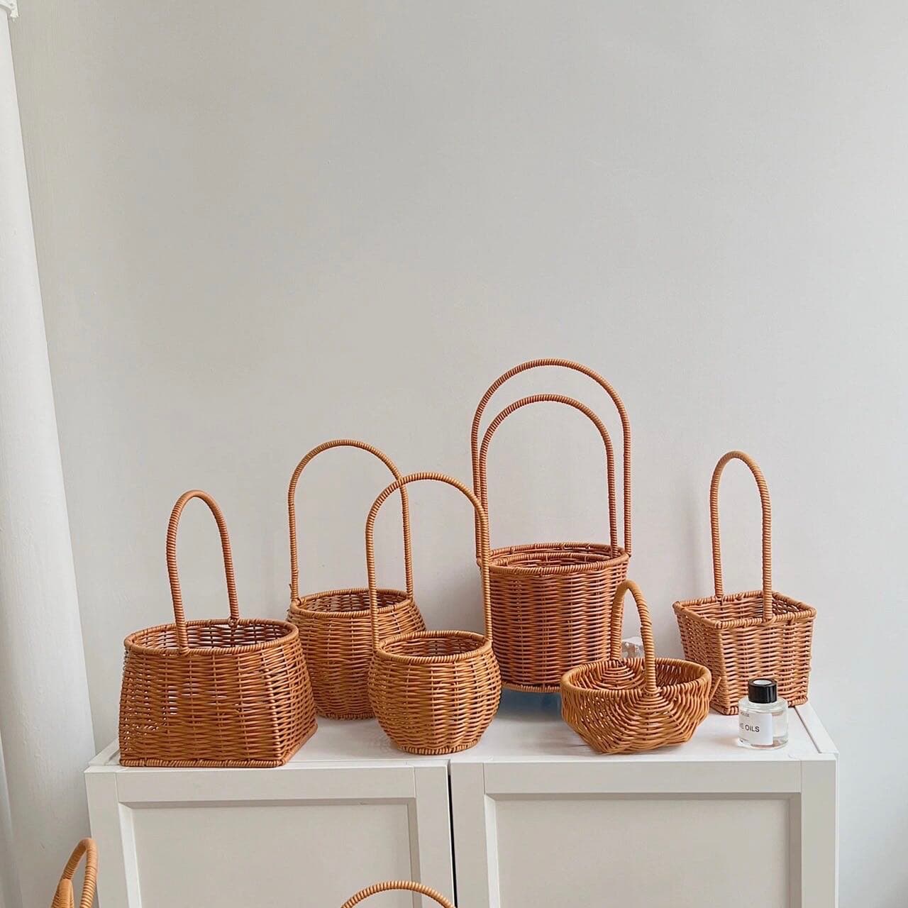 Rattan Woven Hand-Woven Flower Arrangement Imitation Rattan Wicker Flower Basket Living Room Decoration Photo Prop Rustic Basket