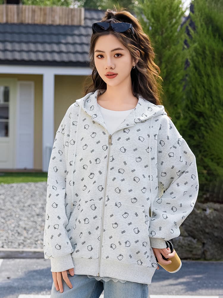 A4 [Buy 2 Get 1 Free, No Shipment] Japanese Cartoon Print Sweet Knit Cardigan for Middle School Girls, Spring/Autumn Style