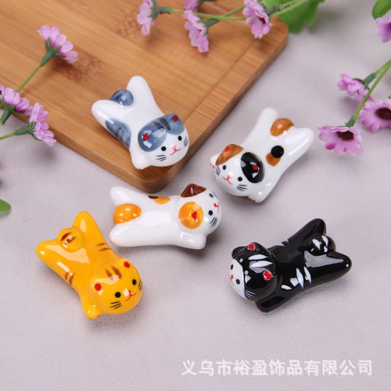 Chopstick Rest & Pen Holder, Cute Cat Series Ceramic Craft, Ready-to-Ship Decorative Viewing Ornament